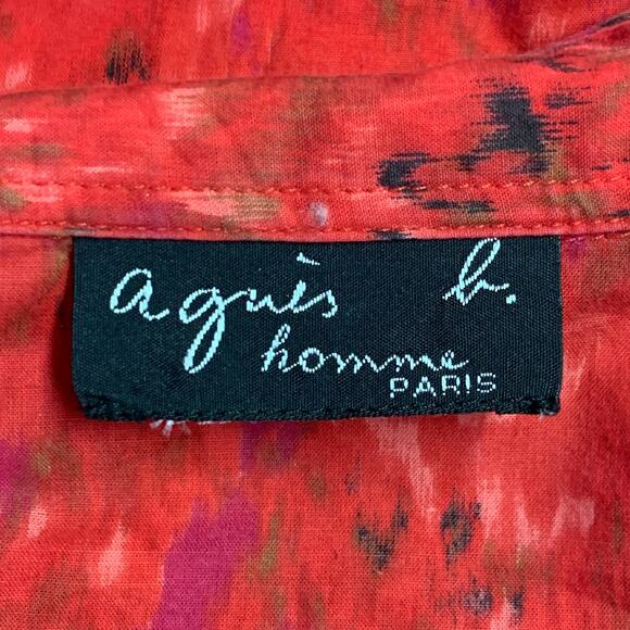 AGNÈS B. Size M Red Black Marbled One Pocket Long Sleeve Shirt - Picture 5 of 5